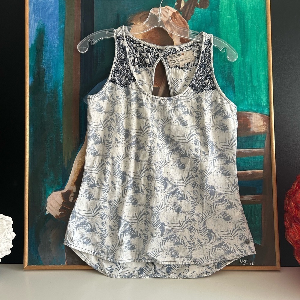 Blue Embellished Cut Out Tank Top Small